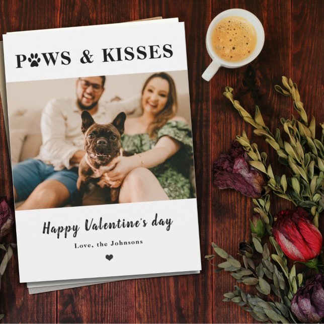Valentine paws and kisses pet couple photo holiday card (Creator Uploaded)