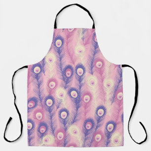 Valentine Peacock Feather Seamless Pattern in Pink Apron