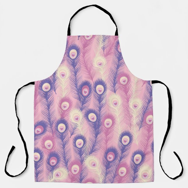 Valentine Peacock Feather Seamless Pattern in Pink Apron (Front)