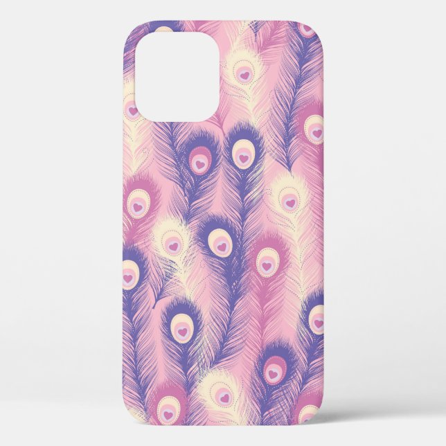 Valentine Peacock Feather Seamless Pattern in Pink Case-Mate iPhone Case (Back)