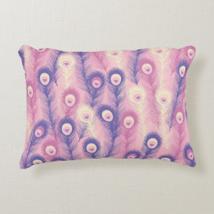 Valentine Peacock Feather Seamless Pattern in Pink Decorative Cushion