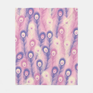 Valentine Peacock Feather Seamless Pattern in Pink Fleece Blanket