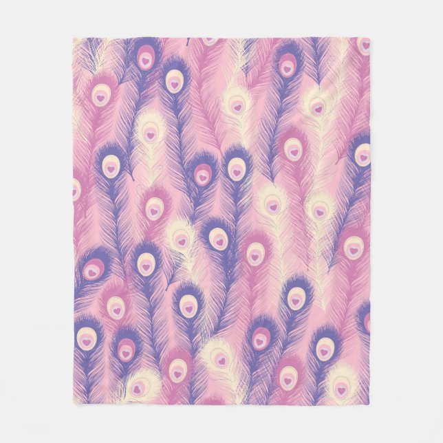 Valentine Peacock Feather Seamless Pattern in Pink Fleece Blanket (Front)