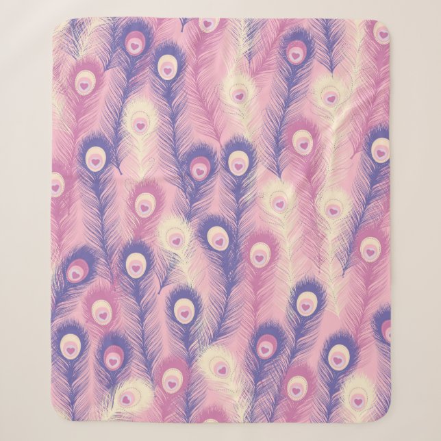Valentine Peacock Feather Seamless Pattern in Pink Sherpa Blanket (Front)