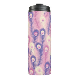 Valentine Peacock Feather Seamless Pattern in Pink Thermal Tumbler