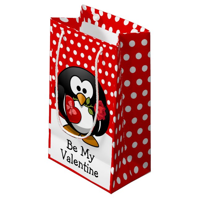 Valentine Penguin with Chocolate and Roses Small Gift Bag (Front Angled)