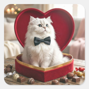 Valentine Persian Cat In Chocolate Candy Box Square Sticker