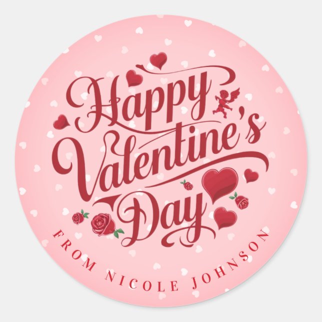 Valentine Personalised Name Round Stickers (Front)