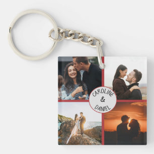 Valentine personalised photo collage and names key ring