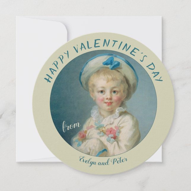 Valentine Pierrot Boy with flowers Fragonard Holiday Card (Front)