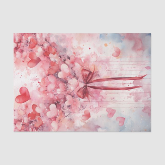 Valentine Pink and Red Hearts and Ribbon Tissue Paper (Front)