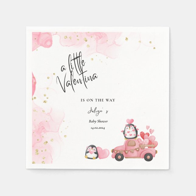 Valentine pink baby girl  shower  napkin (Front)