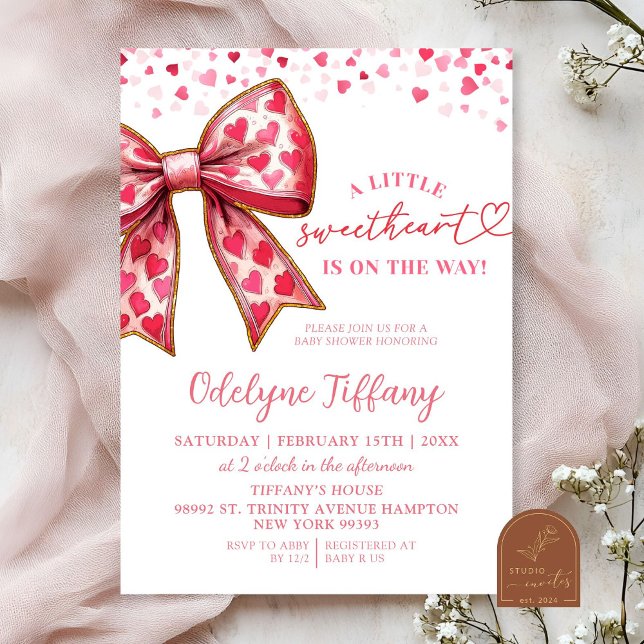 Valentine Pink Bow Baby Shower Invitation (Creator Uploaded)