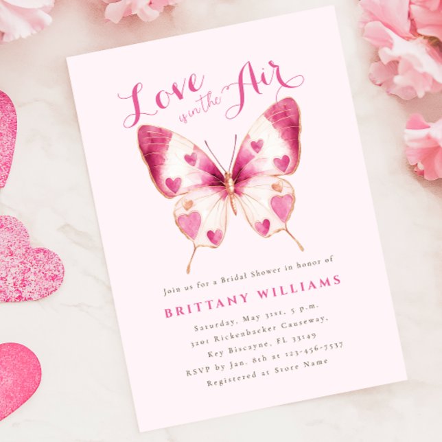 Valentine Pink Butterfly Bridal Shower Invitation (Creator Uploaded)