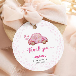 Valentine Pink Car Baby Shower Favour Tags