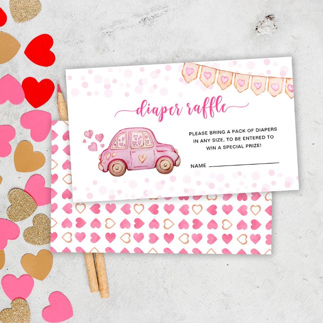 Valentine Pink Car Sweetheart Diaper Raffle Enclosure Card (Creator Uploaded)