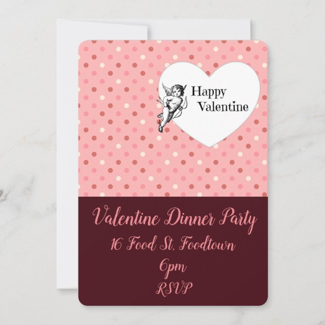 Valentine pink cupid whimsical dinner party invitation (Front)