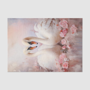 Valentine Pink Flowers Two White Swans Tissue Paper