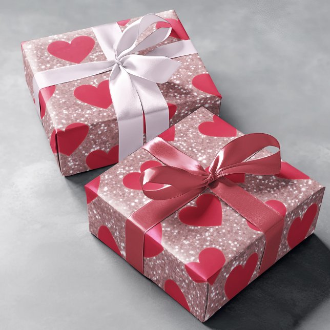 Valentine Pink Glitter & Hearts Wrapping Paper  (Creator Uploaded)