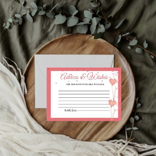 Valentine Pink Heart Advices & WIshe Bridal Shower Enclosure Card