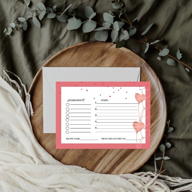 Valentine Pink Heart bridal shower recipe request  Enclosure Card (Creator Uploaded)