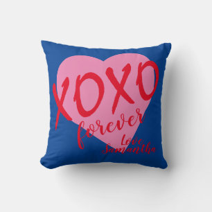 Valentine Pink Heart Red Hugs Kisses XOXO Forever  Cushion