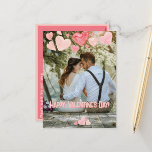 Valentine Pink Hearts Overlay Add Your Own Photo Holiday Postcard