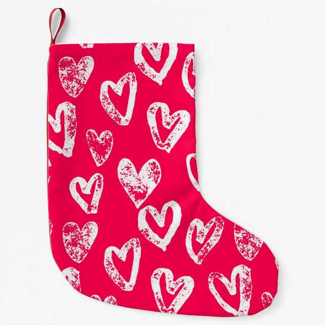 Valentine Pink Hearts: Sketch Background Small Christmas Stocking (Front)
