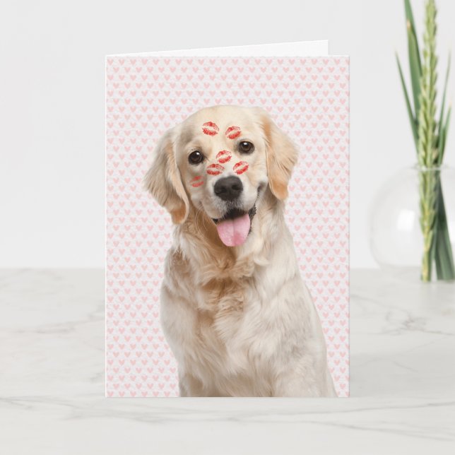 Valentine Pink Hearts with Golden Retriever Card (Front)