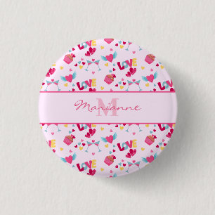 Valentine Pink Love Letters Pattern Elegant Name 3 Cm Round Badge