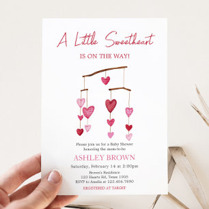 Valentine Pink Red Heart Baby Shower Invitation