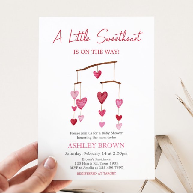 Valentine Pink Red Heart Baby Shower Invitation (Girl A Little Sweetheart Baby Shower Invitation)