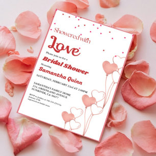 Valentine Pink & Red heart  Bridal Shower  Invitation