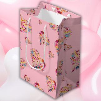  Valentine Pink Retro Hearts Pattern Medium Gift Bag