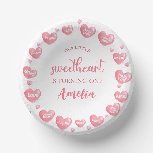 Valentine Pink Sweetheart Birthday Paper Bowls Paper Plate (Front)