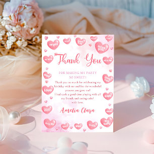 Valentine Pink Sweetheart Birthday Photo Thank You Card