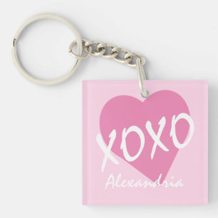 Valentine Pink XOXO Kisses Hugs Named Pink Key Ring