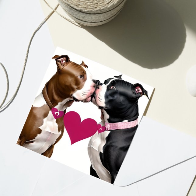 Valentine Pit Bulls Sweethearts Love Holiday Card (Creator Uploaded)