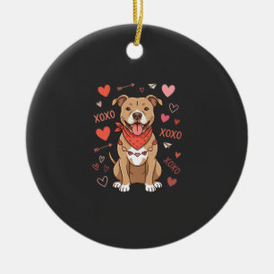 Valentine Pitbull Dog XOXO Love Design Ceramic Ornament