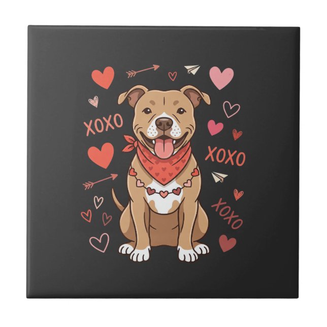 Valentine Pitbull Dog XOXO Love Design Ceramic Tile (Front)