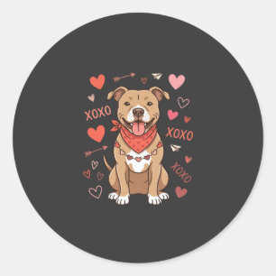 Valentine Pitbull Dog XOXO Love Design Classic Round Sticker
