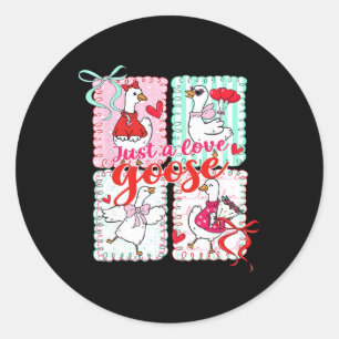 Valentine Preppy Just A Love Goose Cute Heart Coqu Classic Round Sticker