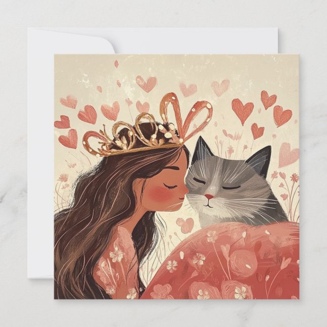 Valentine princess & her kitty cat card (Front)