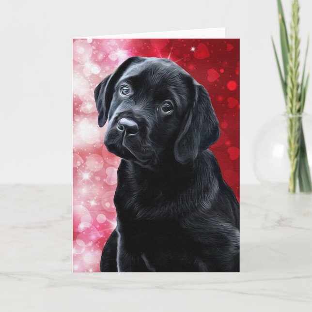 Valentine Puppy - Black Labrador - Lab Puppy Holiday Card (Front)