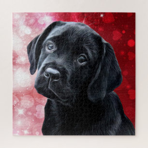Valentine Puppy - Black Labrador - Lab Puppy Jigsaw Puzzle