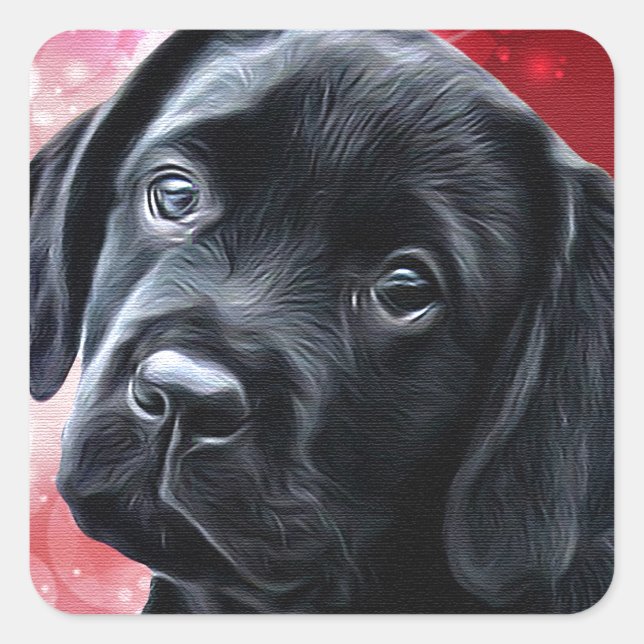 Valentine Puppy - Black Labrador - Lab Puppy Square Sticker (Front)