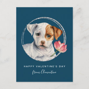 Valentine Puppy Holiding Flower Postcard