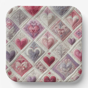 Valentine Quilted Heart Design Paper Plate
