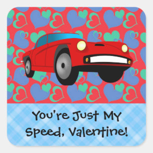Valentine Race Car Square Sticker