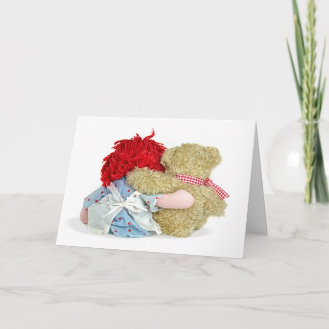 Valentine Rag Doll and Teddy Bear Hugging Card (Front)